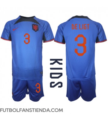 Países Bajos Matthijs de Ligt #3 Segunda Equipación Niños Mundial 2022 Manga Corta (+ Pantalones cortos)